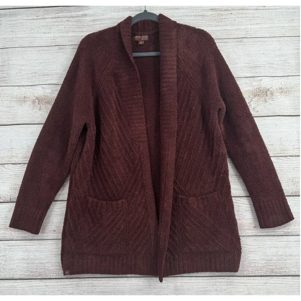 Barefoot Dreams CozyChic Directional Ribbed Cardigan Sweater Womens M‎ Brown